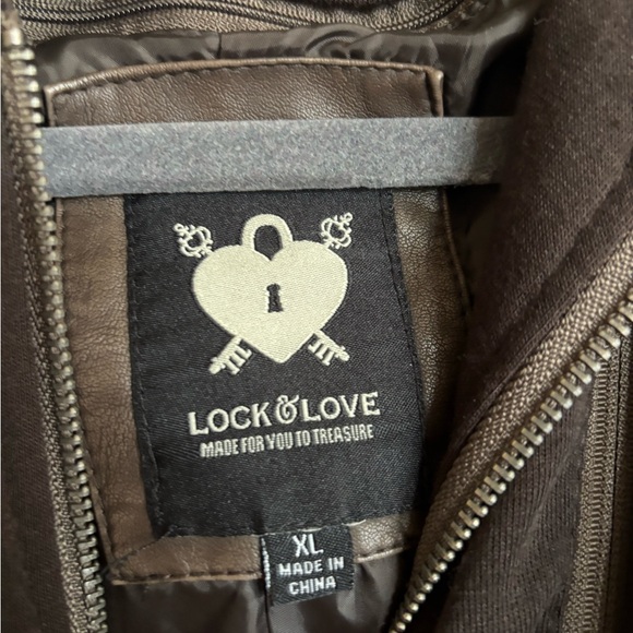 Lock & Love brown faux leather hooded motorcycle jacket size XL - Picture 7 of 7